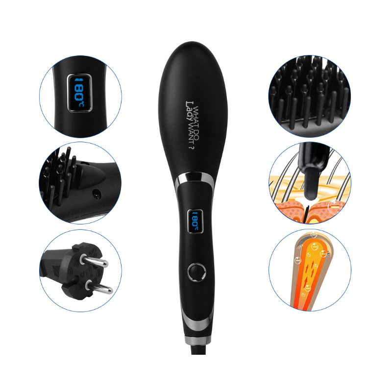 Hair Straightener Brush Comb Ionic Electric Hair Brush Straightener Fast Heat LCD Screen Straightening Iron Hair Iron