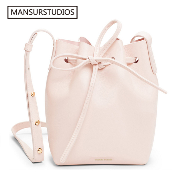 Newest MANSURSTUDIOS MINI bucket bag mansur women Split leather MINI shoulder bag, gavriel lady leather cross bag, freeshiping Y190606