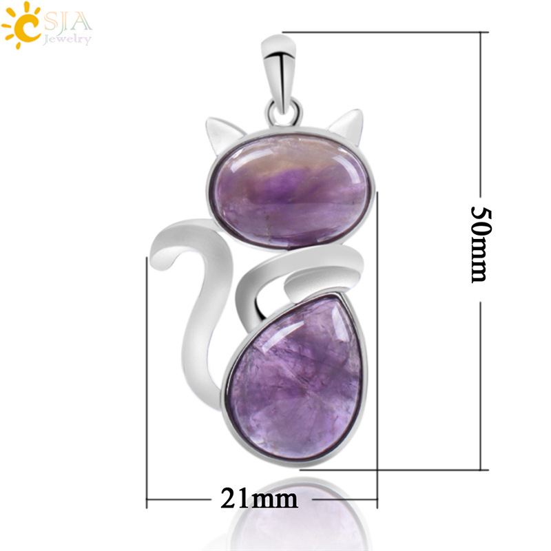 Natural Stone Necklaces Pendants for Women Girl Cute Cat Shape Rock Pink Quartz Black Onyx Beads Chain Reiki Jewelry