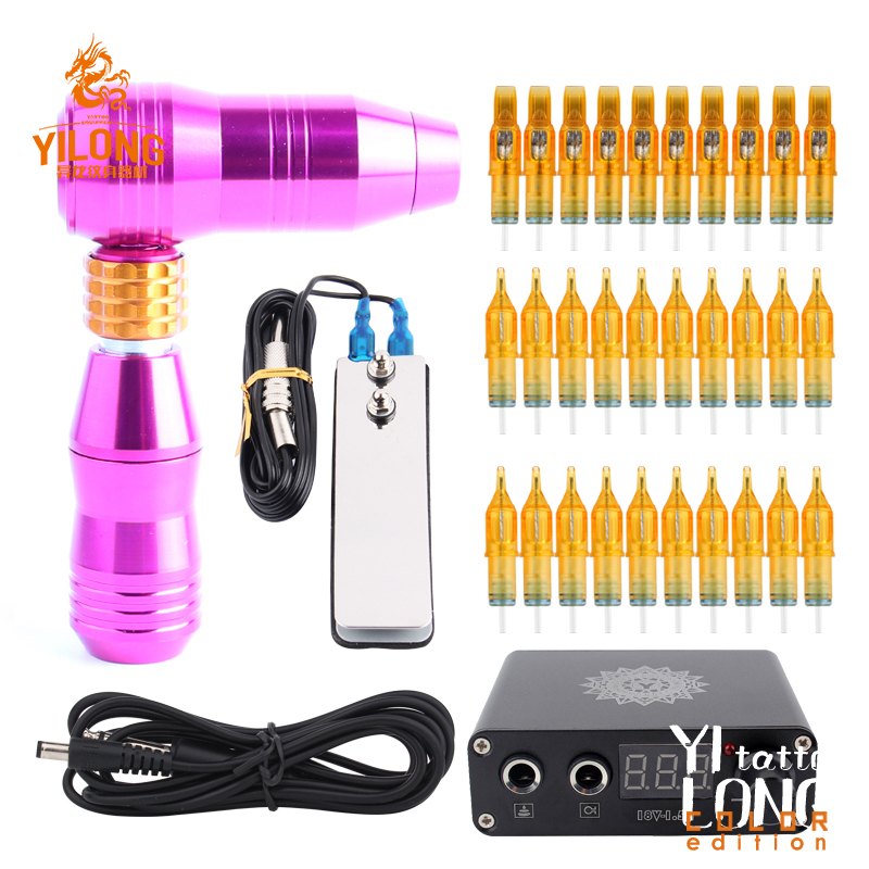 Professional Rotary T Pen Tattoo Kit LCD Mini Power With 30pcs Needle Cartrige Equipment Supplies T200609