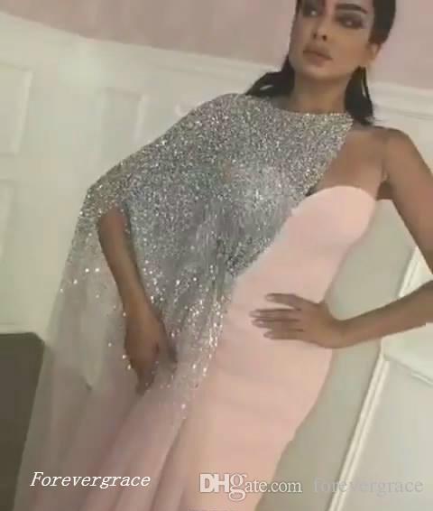 2019 Pink Sheath Split Prom Dress Blingbling Formal Holidays Wear Graduation Evening Party Pageant Gown Custom Made Plus Size