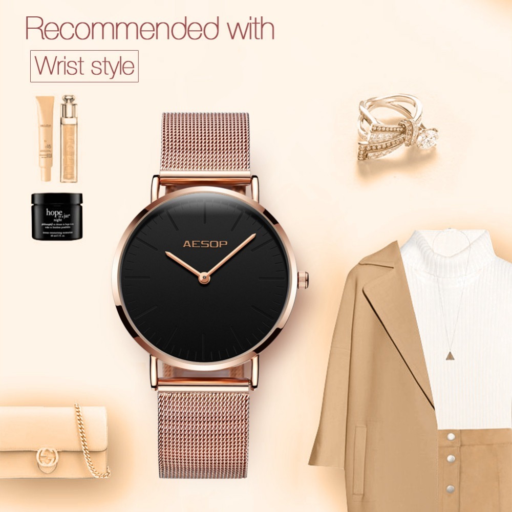 AESOP 7mm Ultra thin Women Ladies Quartz Women's Bracelet Watches Gold Mesh Steel Strap Woman Wrist Watch Luxury reloj mujer A CJ191217