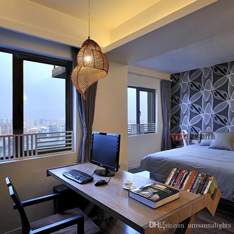 Southeast Asian Bamboo Pendant Lights Fixture Pastoral Rattan Escargot Pendant Lamps Hotel Restaurant Dining Room Cafes Pub Bar Hanging Lamp