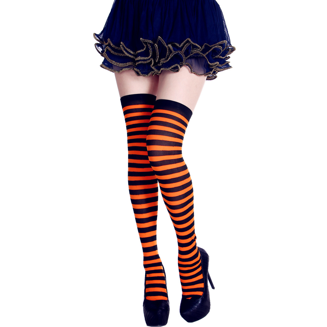 Women Halloween Christmas Festive Parties Fashion Contrast Striped 68cm Height Long Stockings Ladies Sheer Vintage Stockings for Cheerleader
