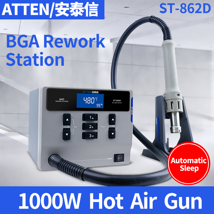 ATTEN St-862D 1000W Hot Air Gun Digital Display BGA Rework Station Automatic Sleep Mobile Phone Repair Desoldering Station
ATTEN St-862D 1000W Hot Air Gun Digital Display BGA Rework Station Automatic Sleep Mobile Phone Repair Desoldering Station