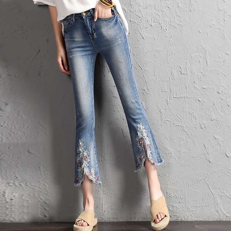 Woman Jeans High Waist Skinny Flare Pants Korean Style Retro Embroidery Slit Elastic Office Lady Slim Female Ankle-length Pants, Blue
Woman Jeans High Waist Skinny Flare Pants Korean Style Retro Embroidery Slit Elastic Office Lady Slim Female Ankle-length Pants, Blue