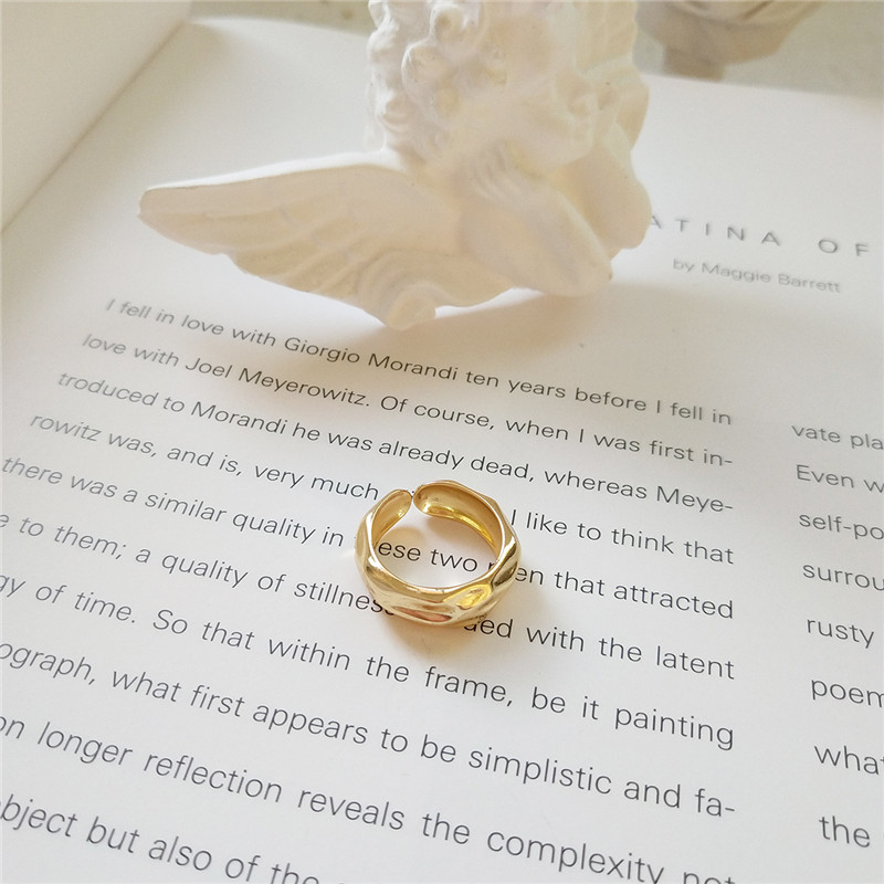 18K Gold Color Authentic 925 Sterling Silver Foil Adjustable Rings For Women Classic Irregularity Open Statement Ring