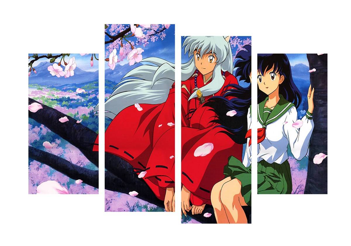 4pcs/set Unframed Inuyasha and Kagome Anime Poster Print On Canvas Wall Art Picture For Home and Living Room Decor