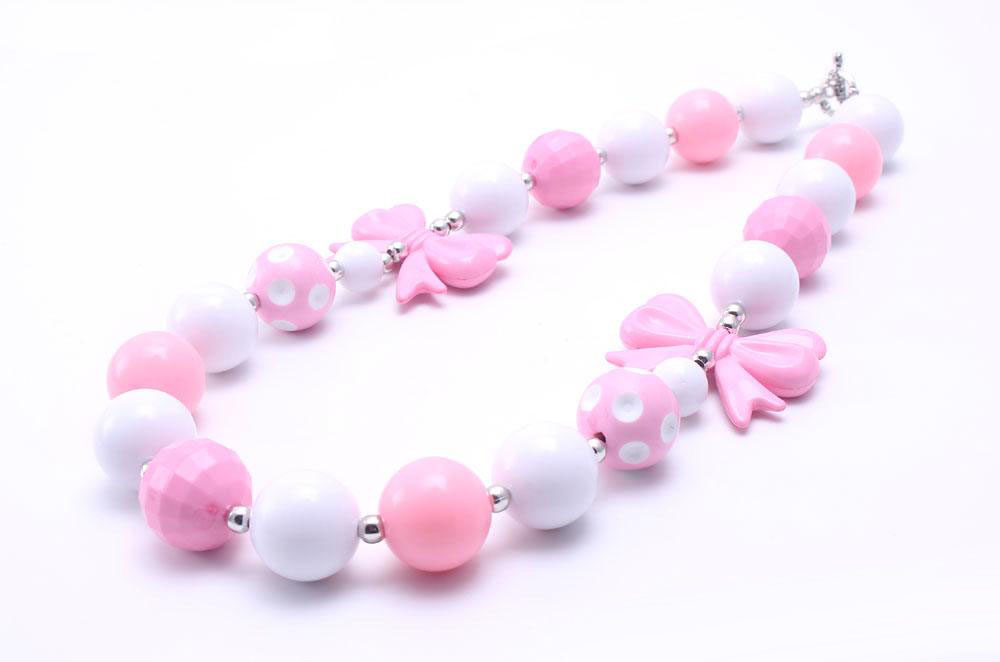 Pretty Bow Fashion Kid Chunky Necklace Pink+White Color Bubblegum Bead Chunky Necklace Children Jewelry For Toddler Girls, Silver 
Pretty Bow Fashion Kid Chunky Necklace Pink+White Color Bubblegum Bead Chunky Necklace Children Jewelry For Toddler Girls, Silver