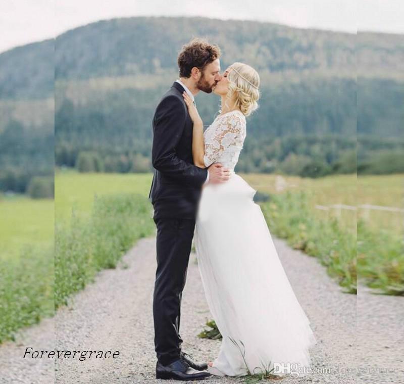 2019 Vintage Summer Garden Boho A-line Wedding Dress White Lace Appliques Half Sleeves Long Bohemian Bridal Gown Custom Made Plus Size