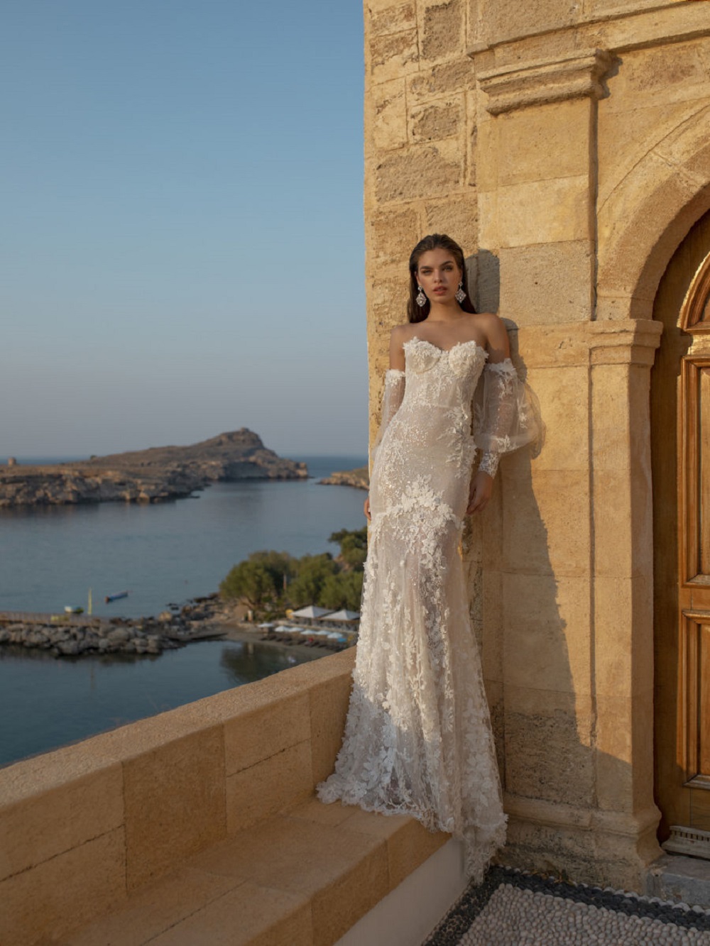 lian rokman mermaid dresses with long sleeves lace appliques sweep train beach wedding dress custom made western robe de soiree