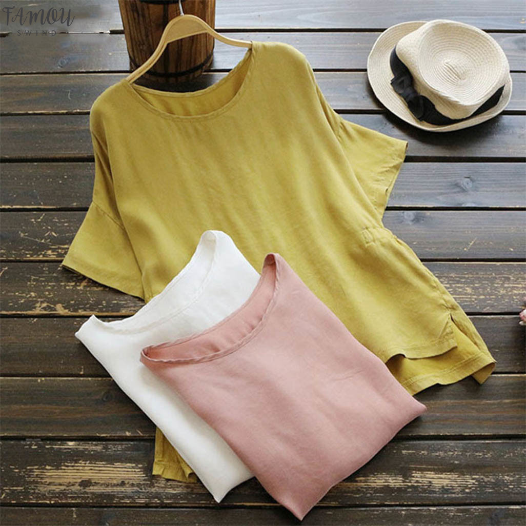 Womens Blouse Short Sleeve Cotton And Linen Round Neck Loose Blouse Chemise Femme Casual Summer Womens Tops And Blouses, White
Womens Blouse Short Sleeve Cotton And Linen Round Neck Loose Blouse Chemise Femme Casual Summer Womens Tops And Blouses, White