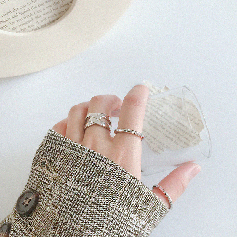 925 Sterling Silver Open Rings For Women New Simple Glossy Eliglish Letter Female Statement Ring Student Silver Jewelry