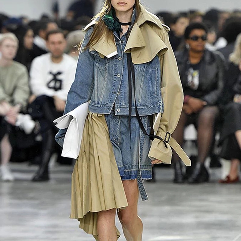 Catwalk Trench Denim Patchwork Women Jacket 2019 Autumn Fashion Long Sleeve Irregular Female Coat Streewear Clothing, Army green
Catwalk Trench Denim Patchwork Women Jacket 2019 Autumn Fashion Long Sleeve Irregular Female Coat Streewear Clothing, Army green