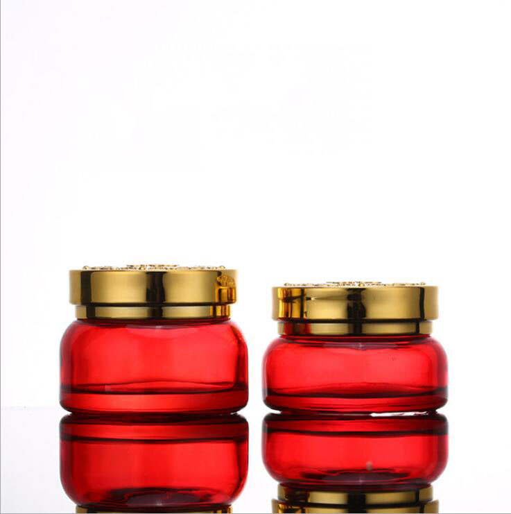 120ml 30ml 50g 30g Skin Care Bottle Cosmetic Container Bottle Red Carved lid Glass Cream Jar Emulsion Essence Vial