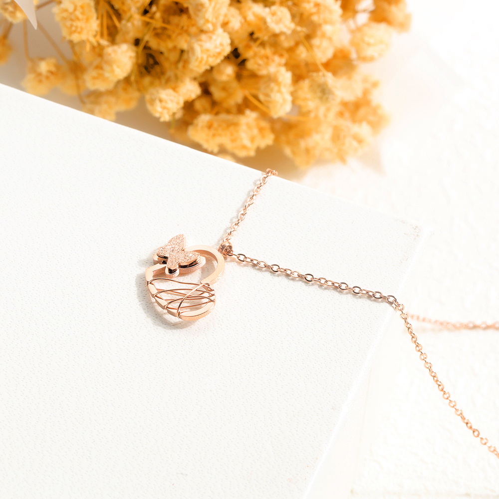 Butterfly Lover Heart Shape Pendant Necklace 316L Stainless Steel 14k Gold Plated Necklace Jewelry Women Girl's Gift