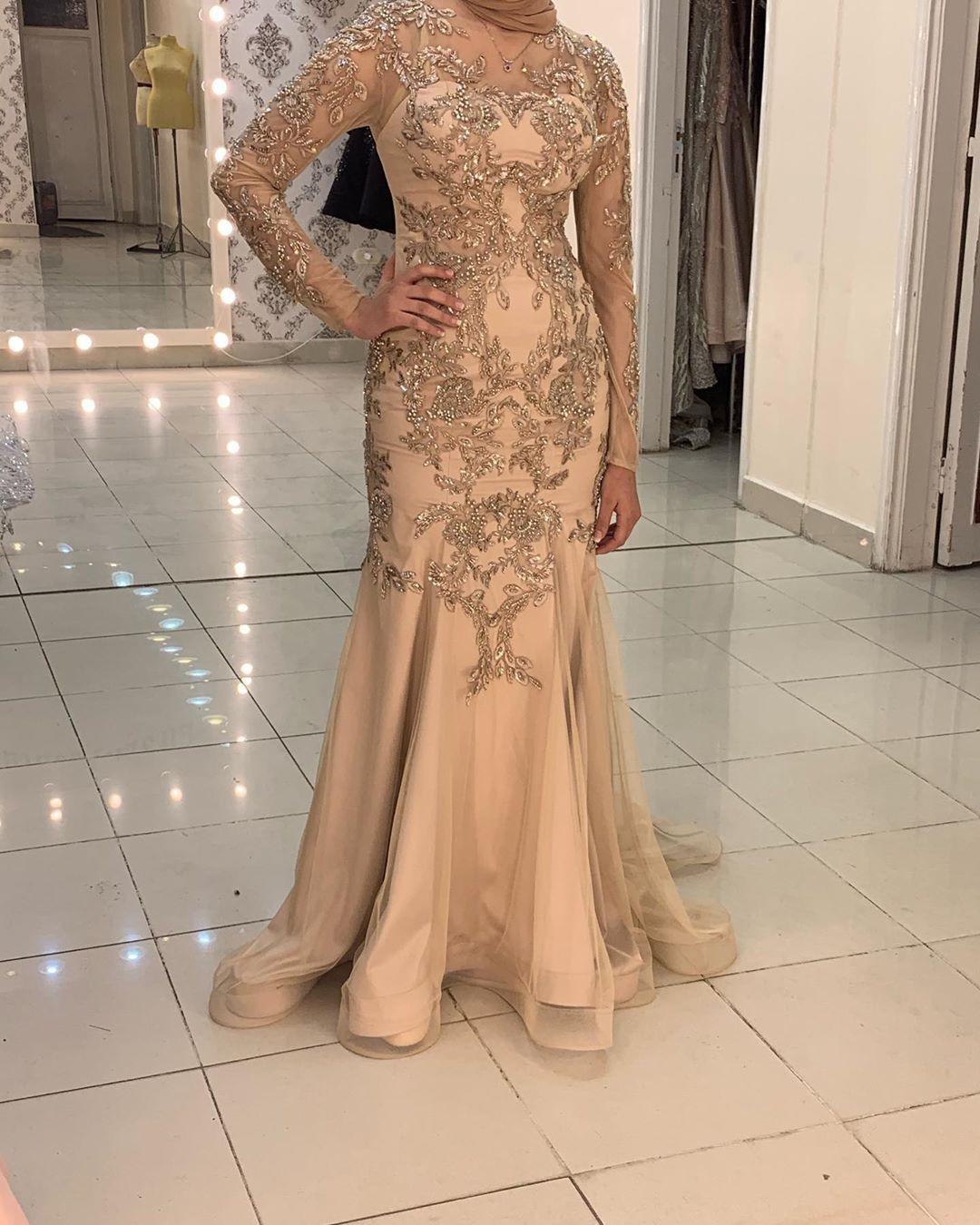 arabic aso ebi muslim sexy mermaid evening dresses lace beadeed prom dresses long sleeves formal party second reception gowns zj223
