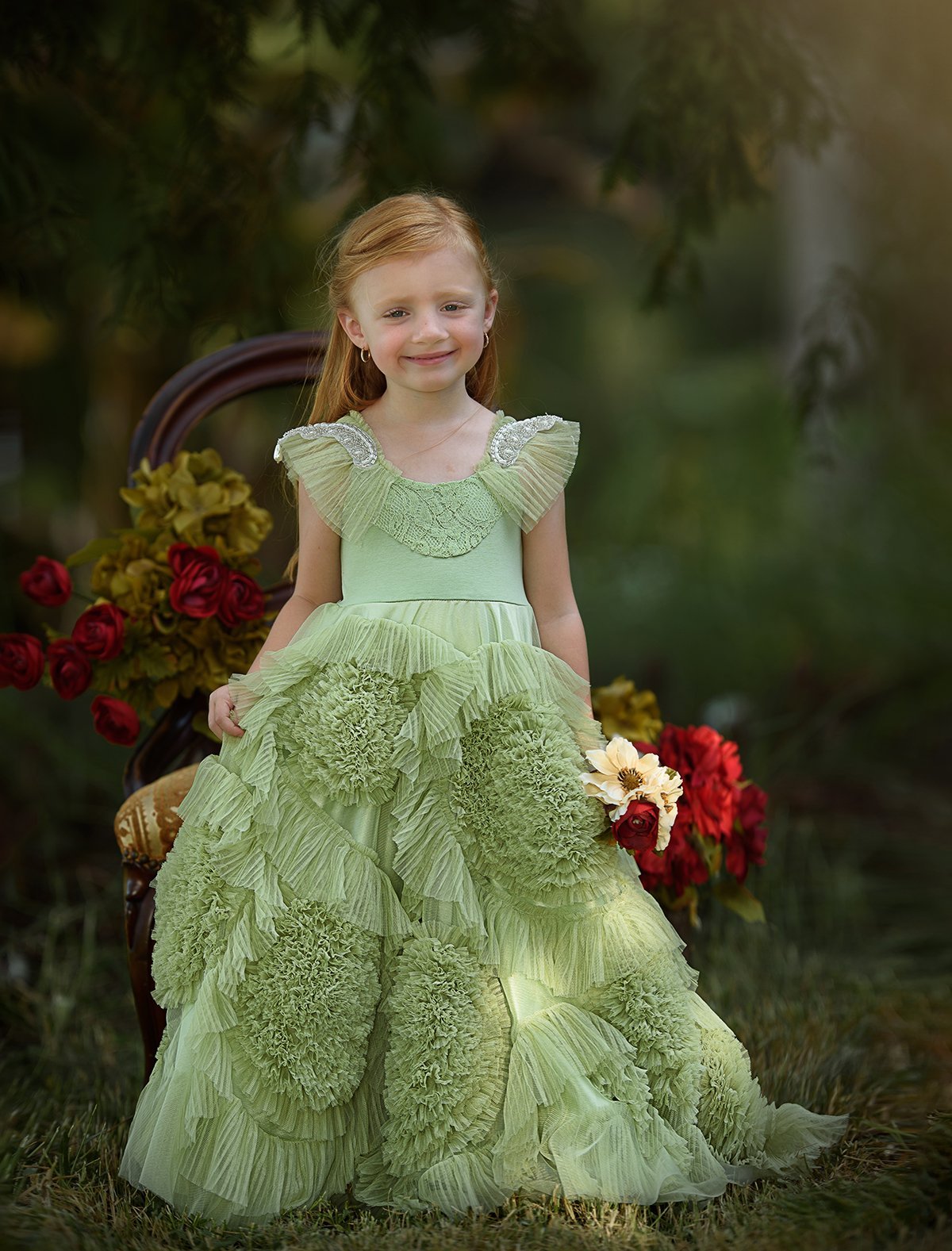 2019 New Beach Flower Girl Dresses Green Boho First Communion Dress For Little Girl Jewel Neck Sleeveless A-Line Cheap Kids Wedding Dress