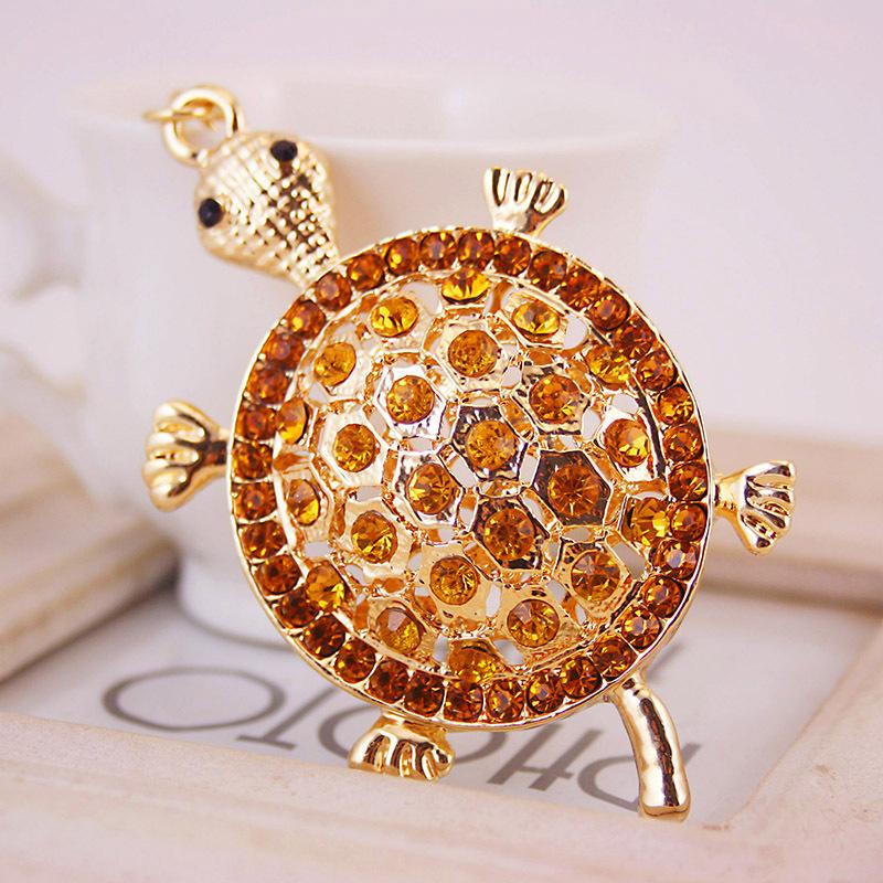 Crystal Turtle Shape Car Keychain New Creative Cute Rhinestone Charm Keyring Ring Kawaii Gold Tone Animal Metal Pendant Key Chain