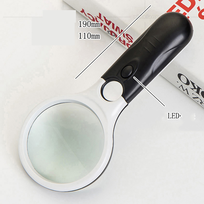 Double lens three LED lights handheld light reading reading identification jewelry high magnification magnifying glass