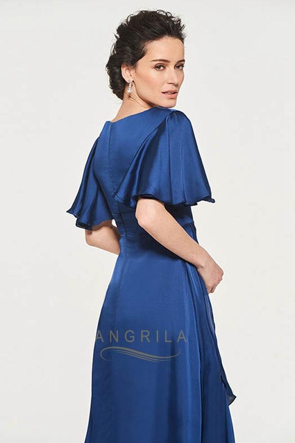 Plus Size Angrila A Line Mother of The Bride Dresses V Neck Wedding Guest Dress Chiffon Short Sleeve High Low Ankle Length Evening Gowns