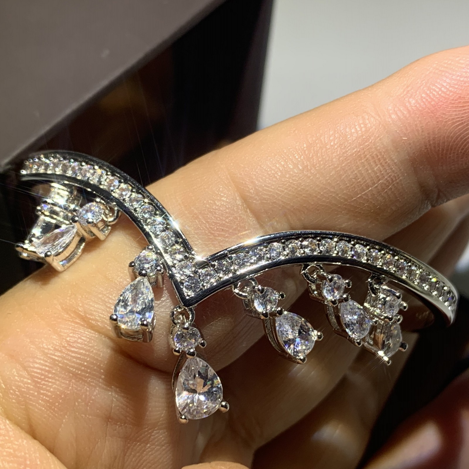 Sterg Sier Water Drop CZ Open Adjustable Bangle for Women