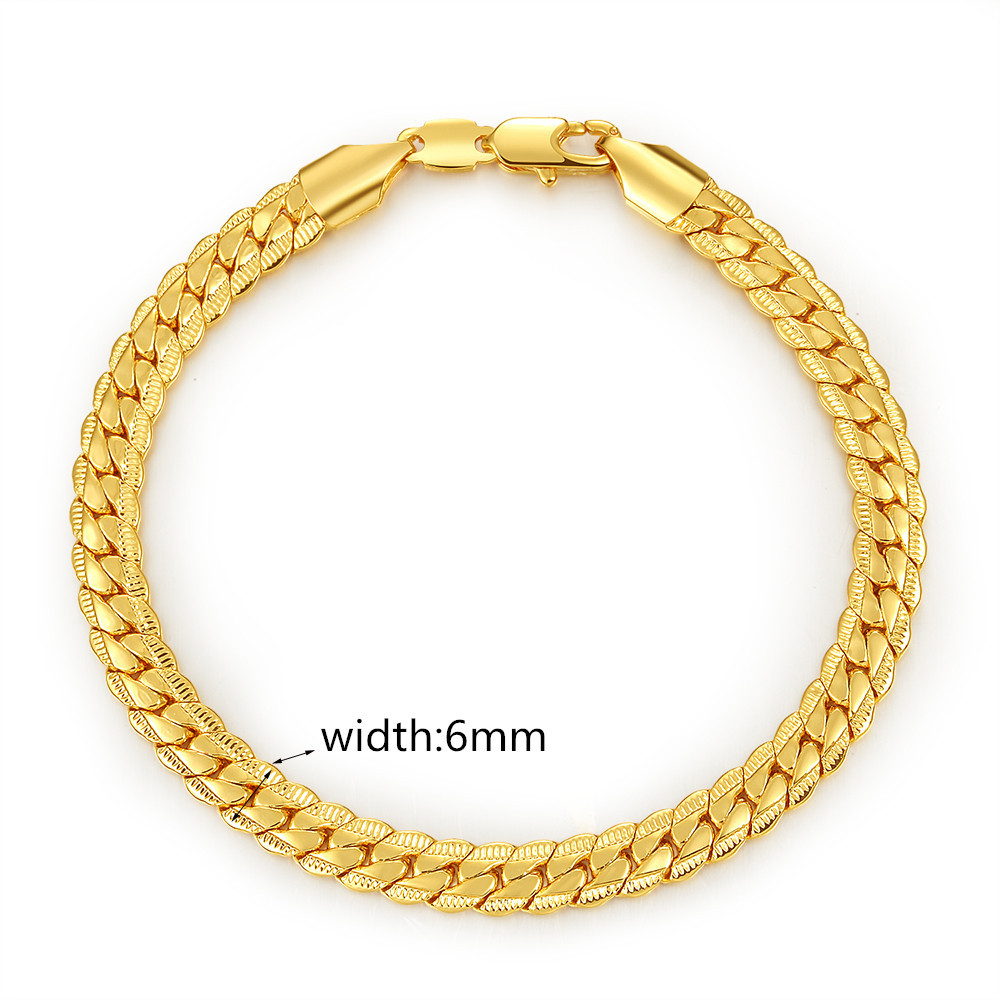 new 6 mm1821cm Luxury men039s Gold Bracelet plated 18K Gold Bracelets for men women Jewelry Couple Bracelet