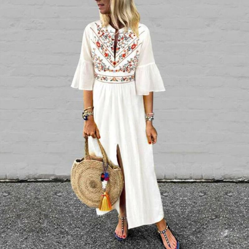 2020 Boho Style Women' Long Sleeve O-Neck Beach Embroidered Floral Maxi Dress Cotton Casual Linen Kaftan Maxi Dress, Black
2020 Boho Style Women' Long Sleeve O-Neck Beach Embroidered Floral Maxi Dress Cotton Casual Linen Kaftan Maxi Dress, Black
