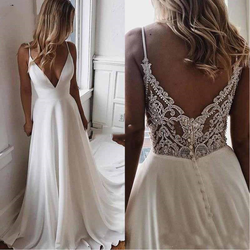 Simple Chiffon A Line Boho Beach Wedding Dress Bead Applique Formal Bridal Gowns lakshmigown Bride Vestidos De Novia