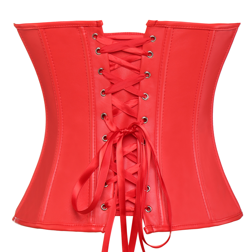 PVC Faux Leather Overbust Corset Bustier S-6XL Plus Size Women Front Zipper Corset Push up Bra Red Black LC5223