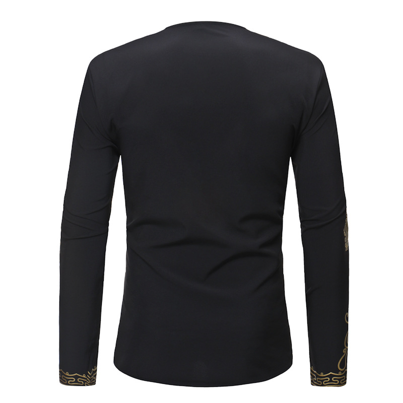 BAIBAZIN African clothing African Dashiki National Style Printing V-neck Long Sleeve T-shirt Men's Shirt Plus Size