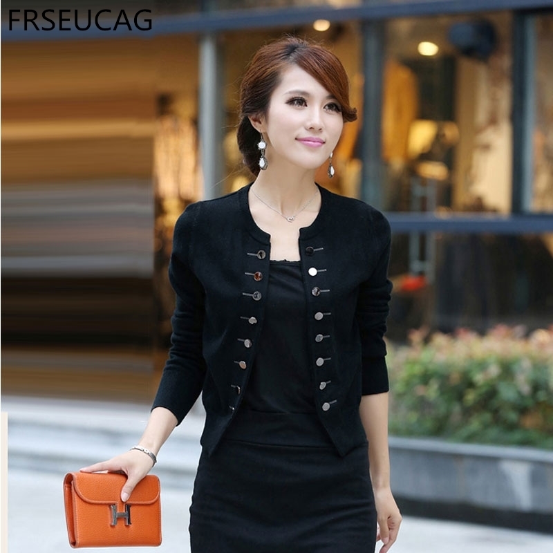 FRSEUCAG 2017 new double-breasted cashmere sweater solid color knitted small jacket round neck cardigan Short section V191202