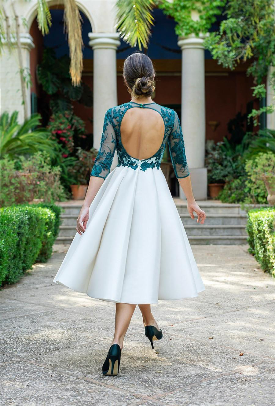 Graduation Homecoming Prom Dresses Lace Appliques Tiered Skirt Long Sleeves Cocktail Party Gowns Junior Girls Formal Wear Dress GD7788