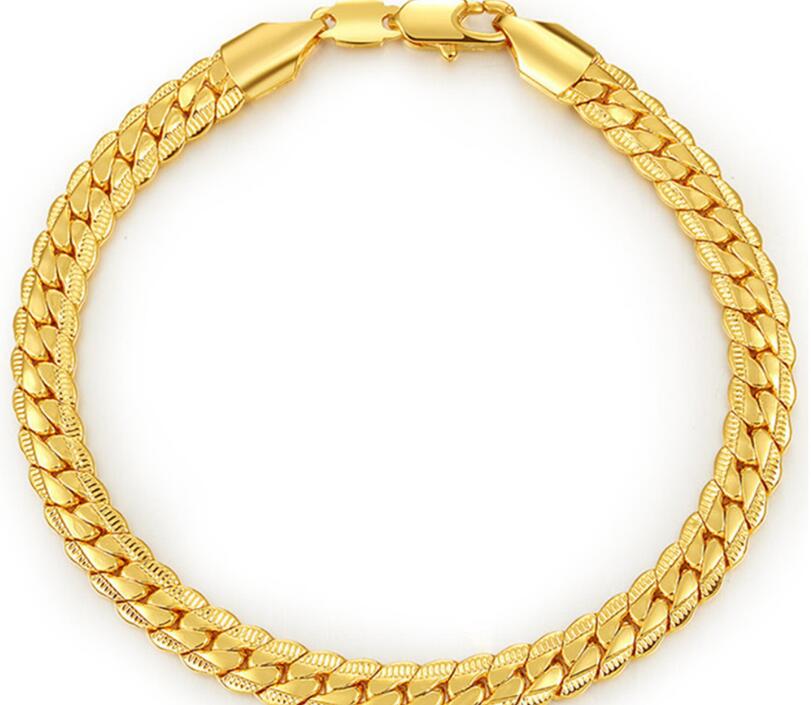 new 6 mm1821cm Luxury men039s Gold Bracelet plated 18K Gold Bracelets for men women Jewelry Couple Bracelet