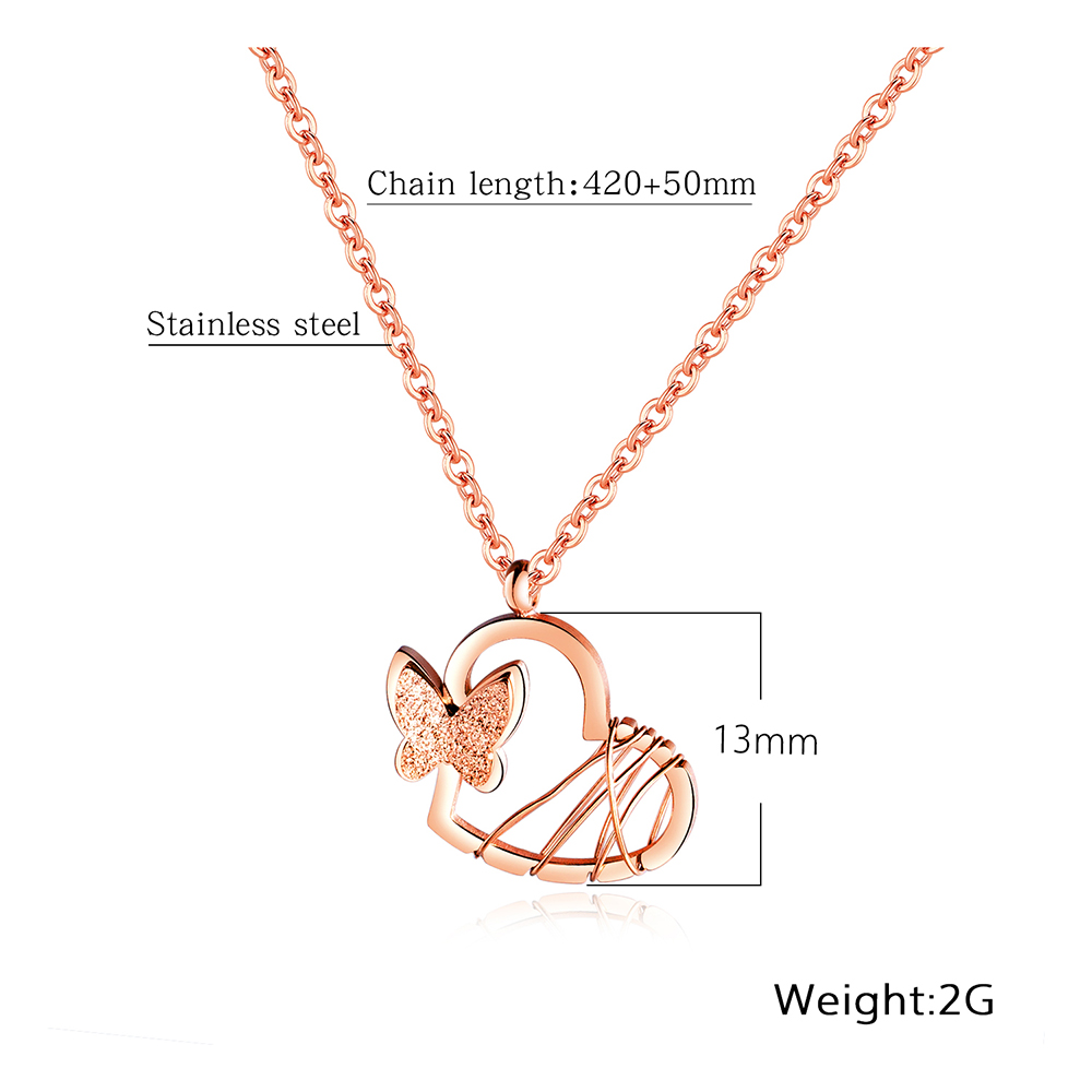 Butterfly Lover Heart Shape Pendant Necklace 316L Stainless Steel 14k Gold Plated Necklace Jewelry Women Girl's Gift