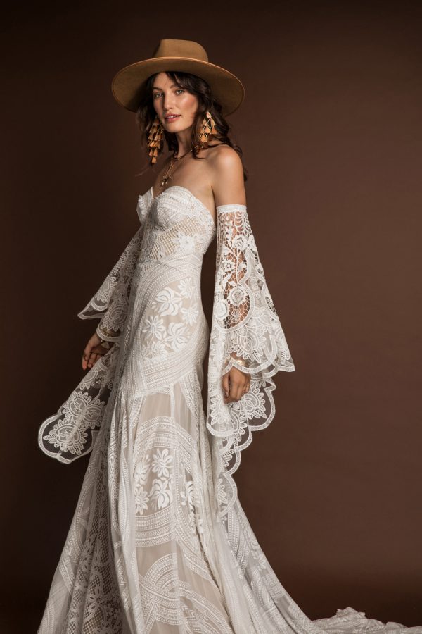 2019 Bohemian Wedding Dresses Sweetheart Lace Appliqued Sweep Train Detachable Sleeves Mermaid Wedding Dress Plus Size Country Bridal Gowns