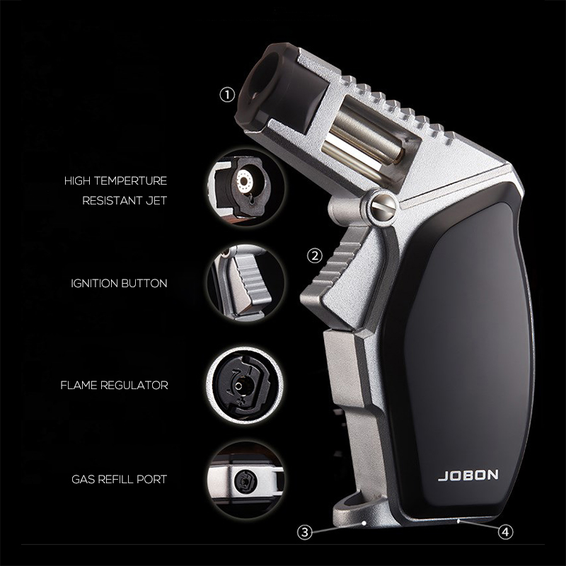 Jobon Jet Gun Shape Lighter Windproof Gas Refillable Straight Flame Cooking Cigar Lighters Gift for Men
Jobon Jet Gun Shape Lighter Windproof Gas Refillable Straight Flame Cooking Cigar Lighters Gift for Men