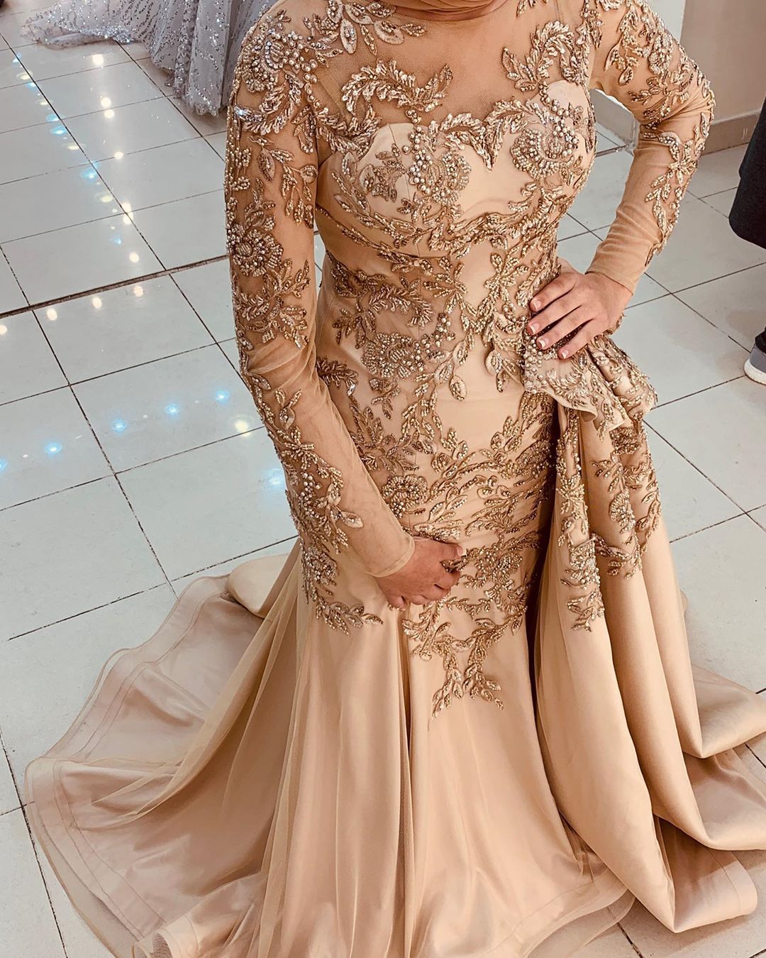 arabic aso ebi muslim sexy mermaid evening dresses lace beadeed prom dresses long sleeves formal party second reception gowns zj223