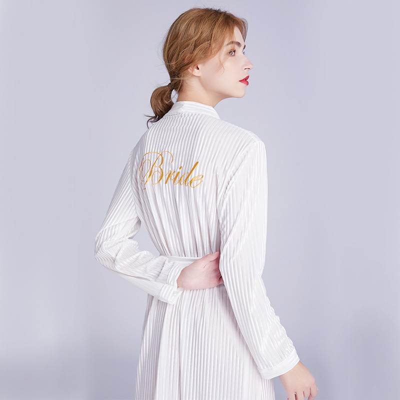 Women Bride Lingerie Kimono Robe Bathrobe Bridesmaid Robes Velvet Warm Pleated Wedding Party Robes DIY Home Lounge Wear M-XXL White Red Pink