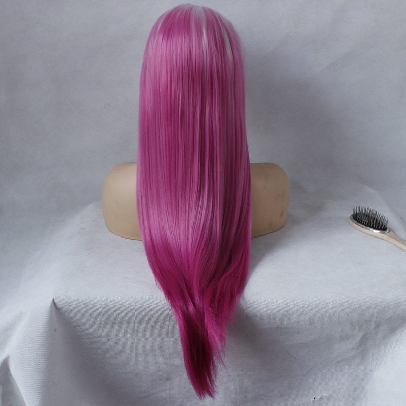 Fashion Style Middle Parting Long Hair Silky Straight White Ombre Pink Lace Front Wig Heat Resistant Synthetic Wigs For Black Women