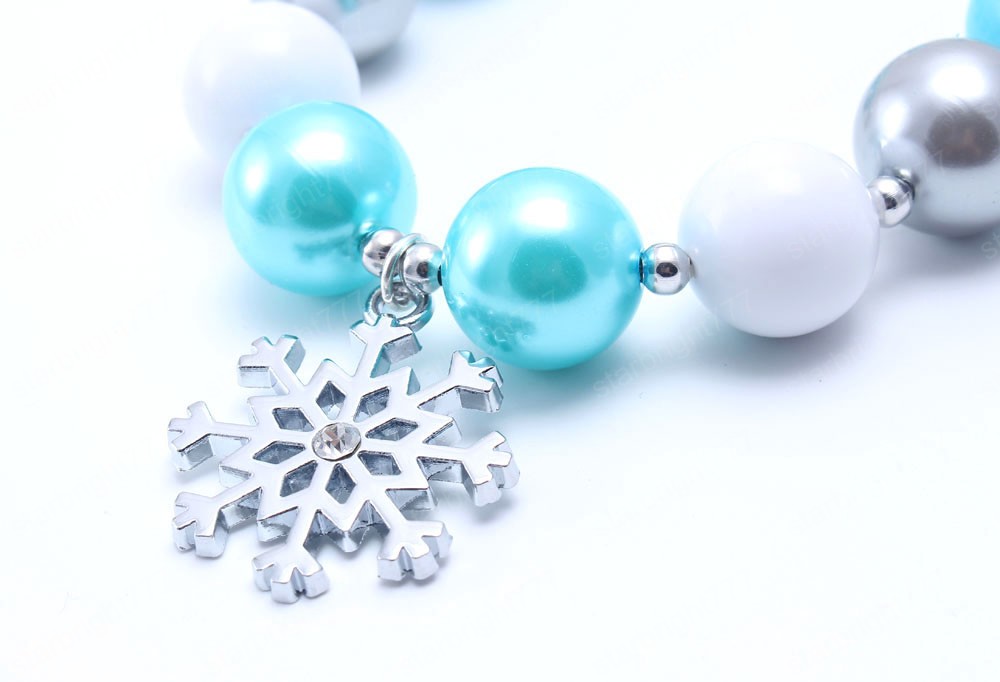 Fashion Blue Kid Chunky Necklace Snow Flower Girl Children Bubblegum Bead Chunky Necklace Toddle Kid Jewelry