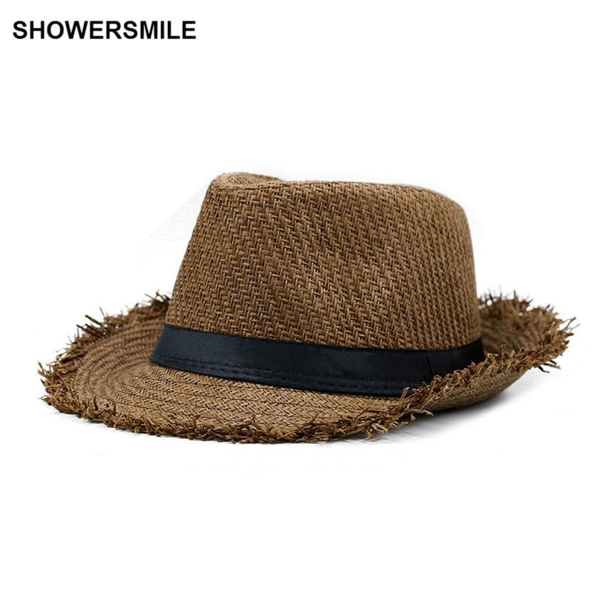 SHOWERSMILE Brand Khaki Straw Hat Men Panama Caps Summer Style Sun Hat Beach Holiday Classic Male Hats And Caps D19011106