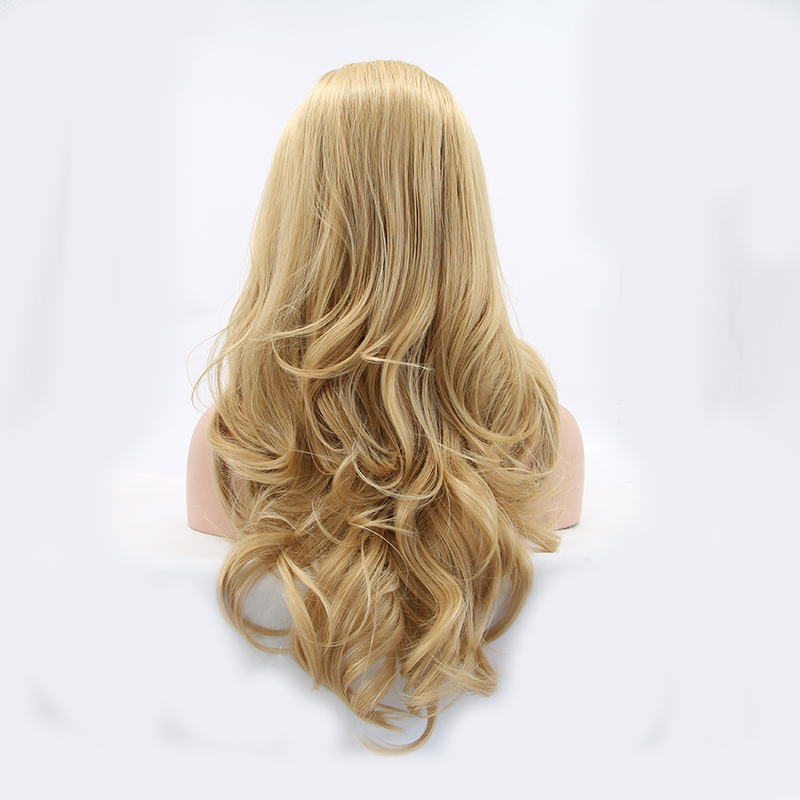 Free Part Natural Long Wave Ombre Blonde wig High Temperature Fiber 360 lace Synthetic Lace Front Wig For White Women