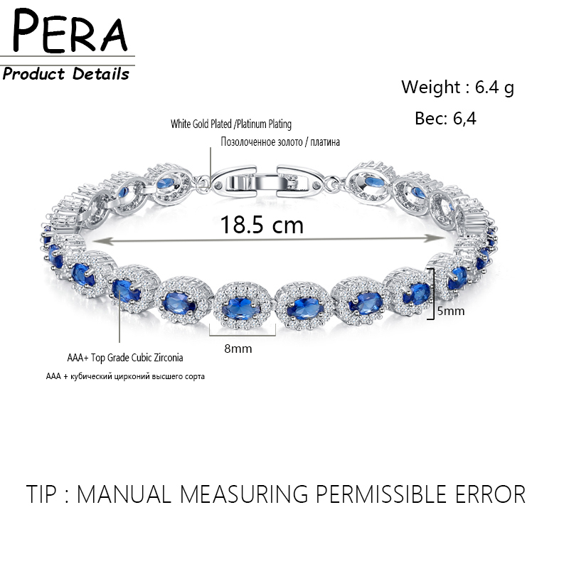 Pera Fashion Women Sterling Silver 925 Jewelry Summer Design Dark Blue CZ Crystal Topaz Oval Bracelets for Mothers Day B070 CX200702