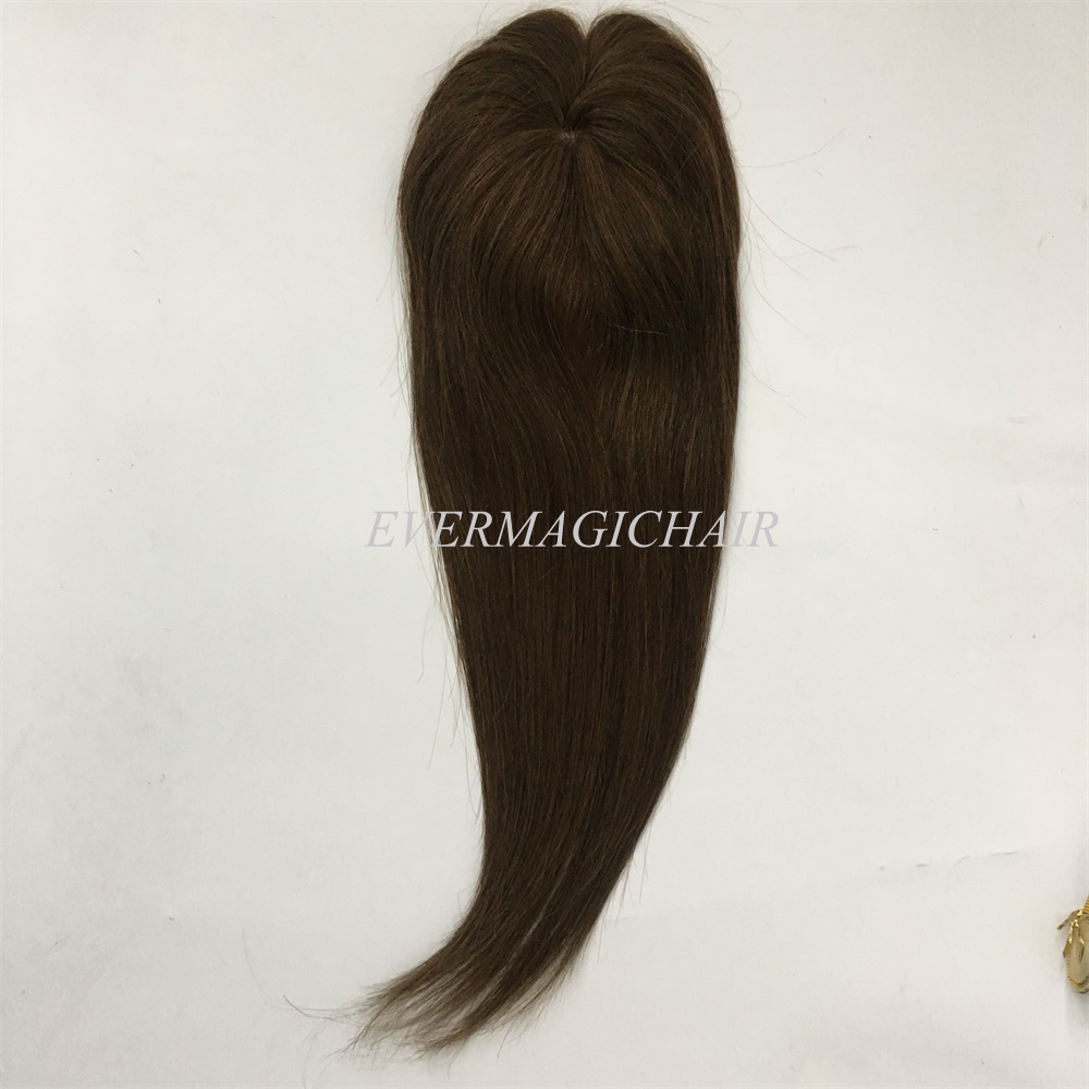 Toupee Hairpiece For Women Brazilian Virgin Hair Straight Human Hair 4x5inch Silk Base Clip In Human Hair Extension 4# Brown Colo