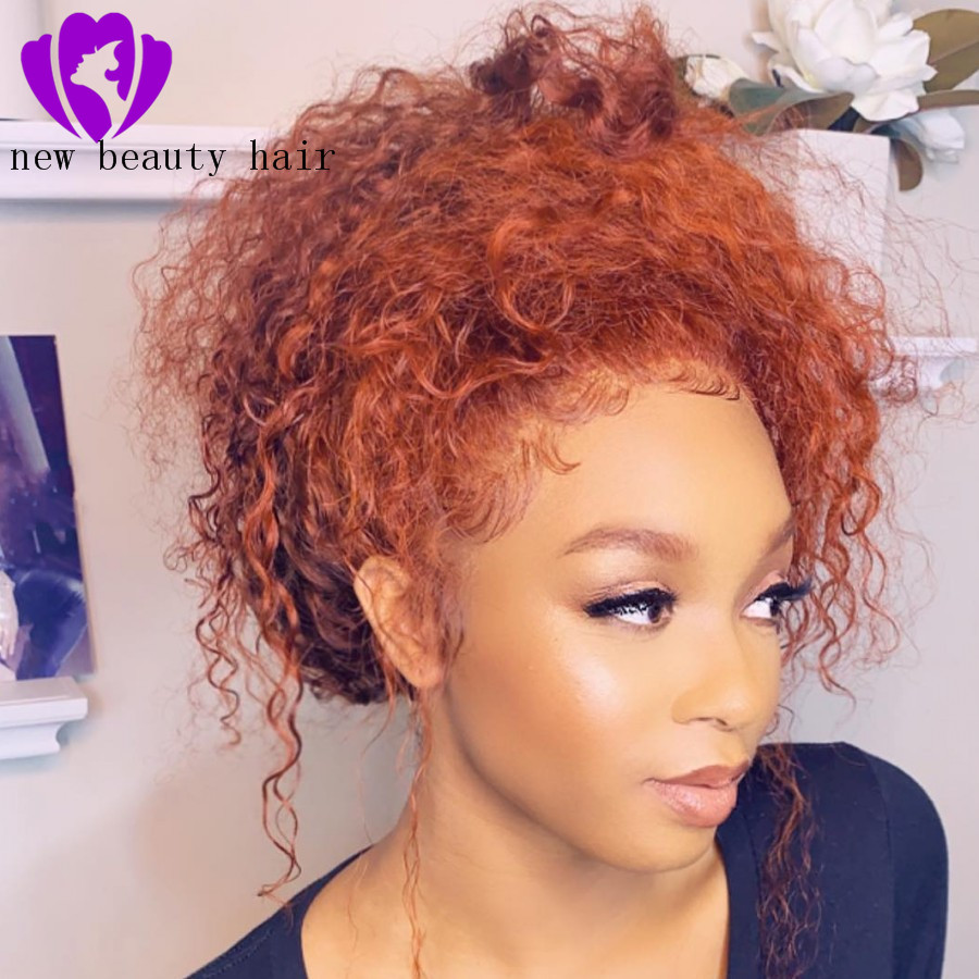 Stock 150% density kinky curly glueless synthetic lace front wig heat resistant braizlian loose curly wig for african american women