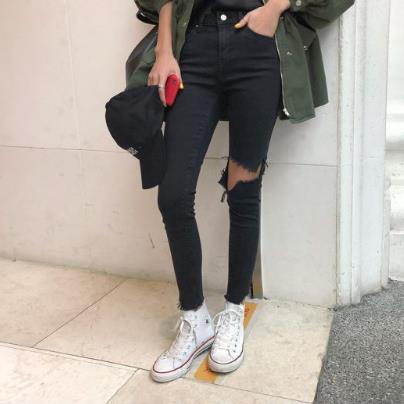 Pengpious spring summer new jeans for fashion school girls super stretchy denim pants women black jeans with hole on knee
Pengpious spring summer new jeans for fashion school girls super stretchy denim pants women black jeans with hole on knee