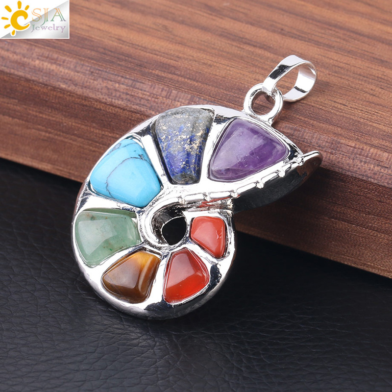Conch Shape Seven Chakra Energy Natural Rhinestone Pendant Necklace Women'S Yoga Meditation Healing Crystal Jewelry