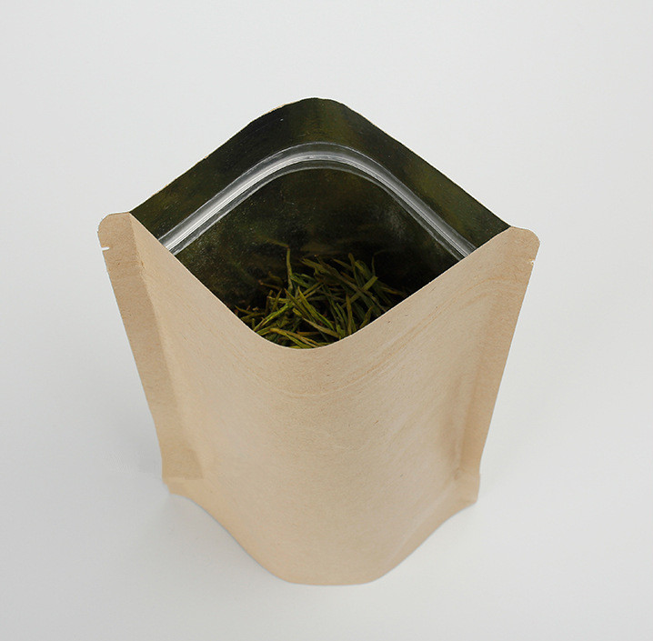 100pcs Thick Resealable Stand up Kraft Paper Zip Lock Packaging Bag Resealable Coffee Powder Snack Sugar Nuts Tea Waterproof X-mas Wedding Gifts Stora