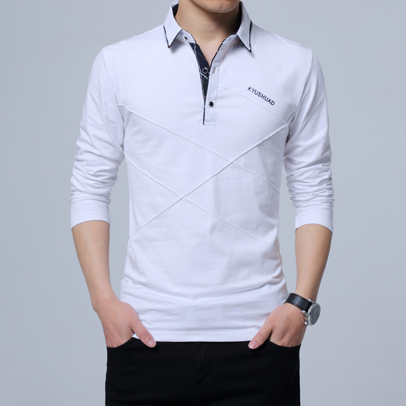 T Shirt Men Long T-shirt Turn-down Stripe T-shirt Slim Fit Loose Casual Cotton T Shirt Male Plus Size